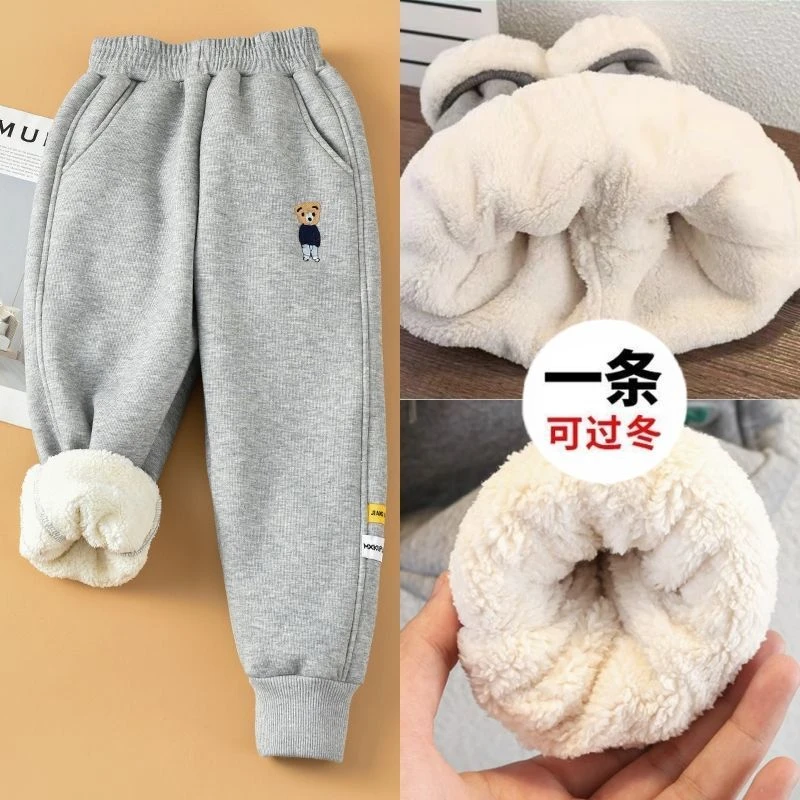 女童羊羔绒裤子冬季新款儿童加绒加厚棉裤中大童卫裤一体绒保暖裤
