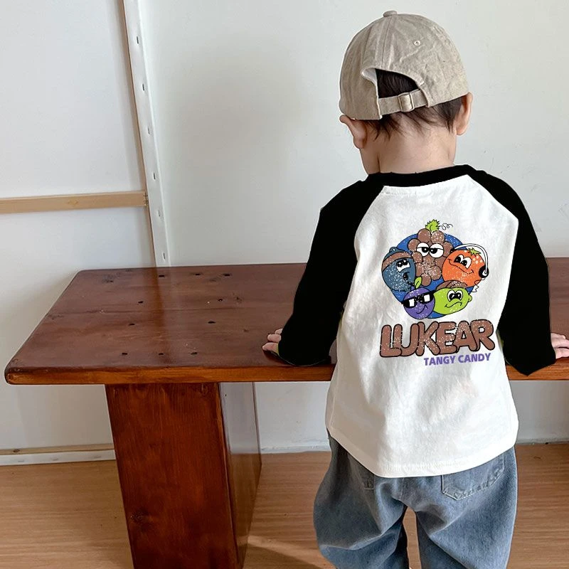 儿童纯棉长袖T恤男童秋装女童卡通插肩袖宝宝打底衫童装秋款上衣