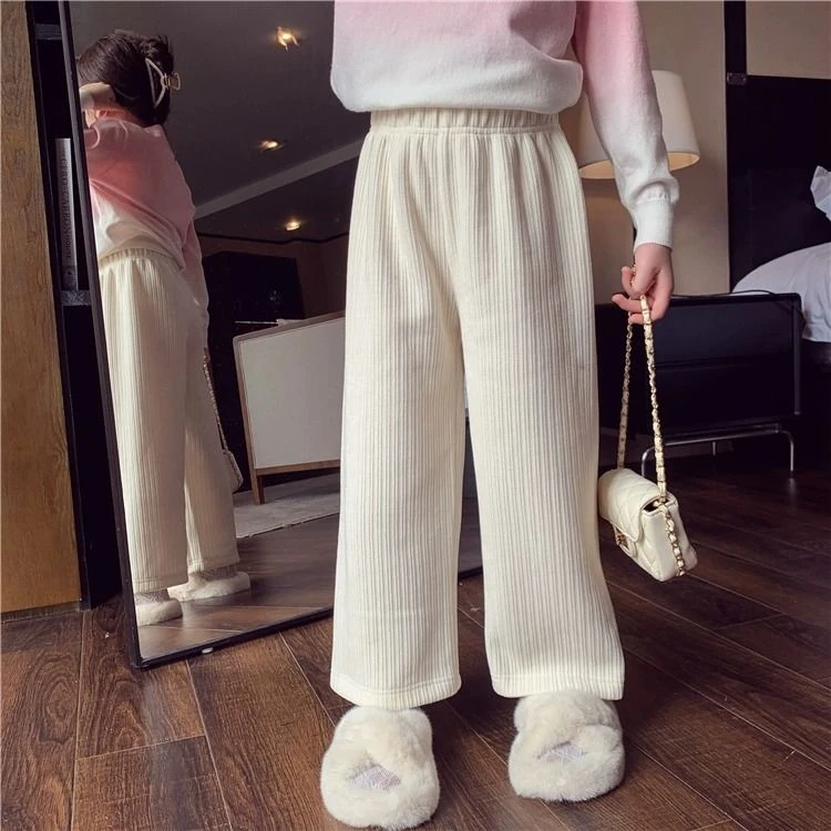 儿童春秋裤子2024中小童休闲裤宽松秋冬女童直筒裙雪尼尔韩版洋气