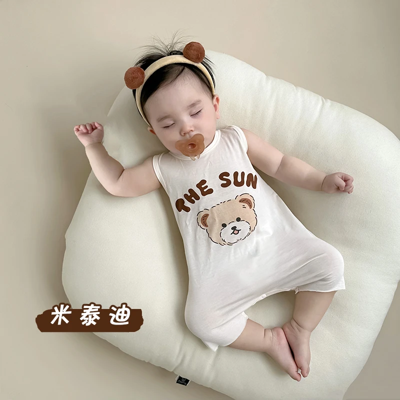 无骨背心睡衣宝宝爬爬服婴幼儿夏季无袖连体衣薄款睡袋防踢