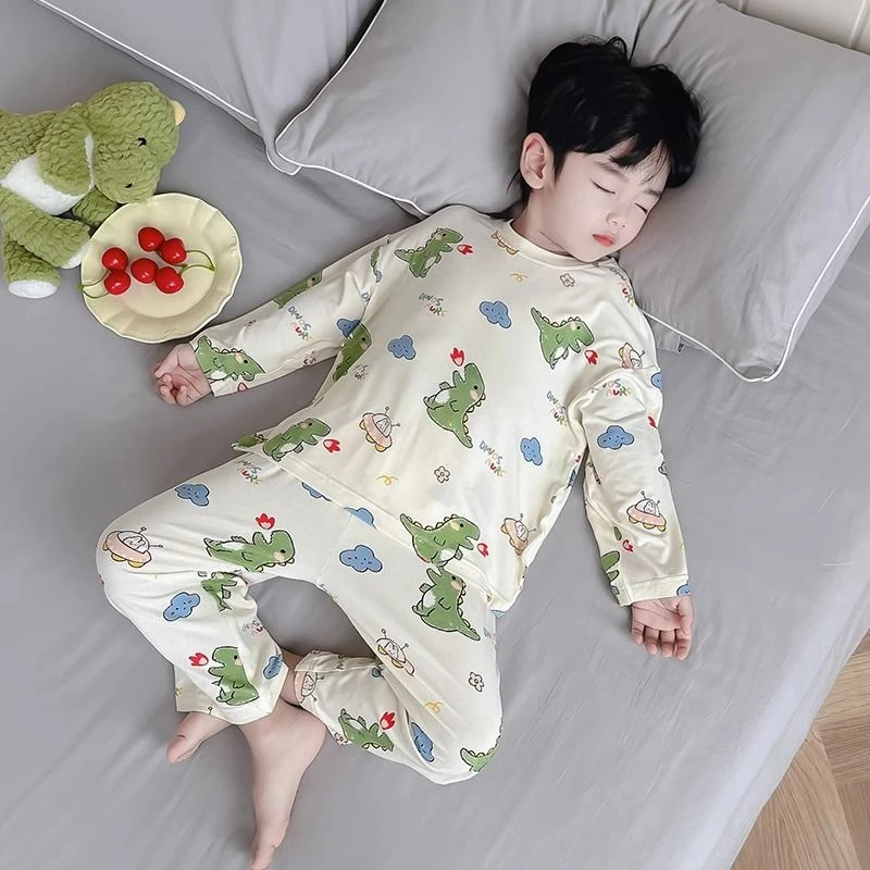 睡衣男童长袖秋季女童男孩宝宝夏季春秋薄款儿童家居服套装