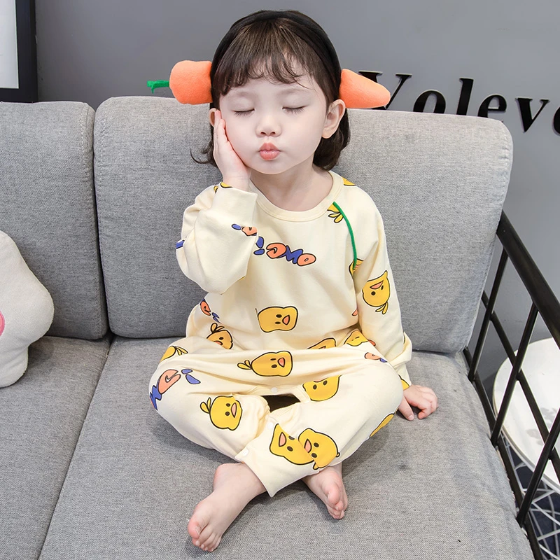 宝宝睡衣春秋纯棉儿童连体睡衣婴儿长袖防着凉睡袋秋款女童家居服