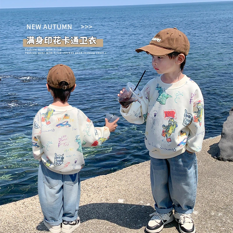 男童女童春款印花卫衣儿童秋装上衣洋气男孩秋季圆领衣服