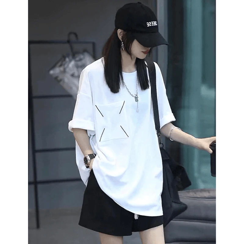 欧货白色短袖t恤女夏2025新款美式复古慵懒风时尚宽松休闲上衣薄