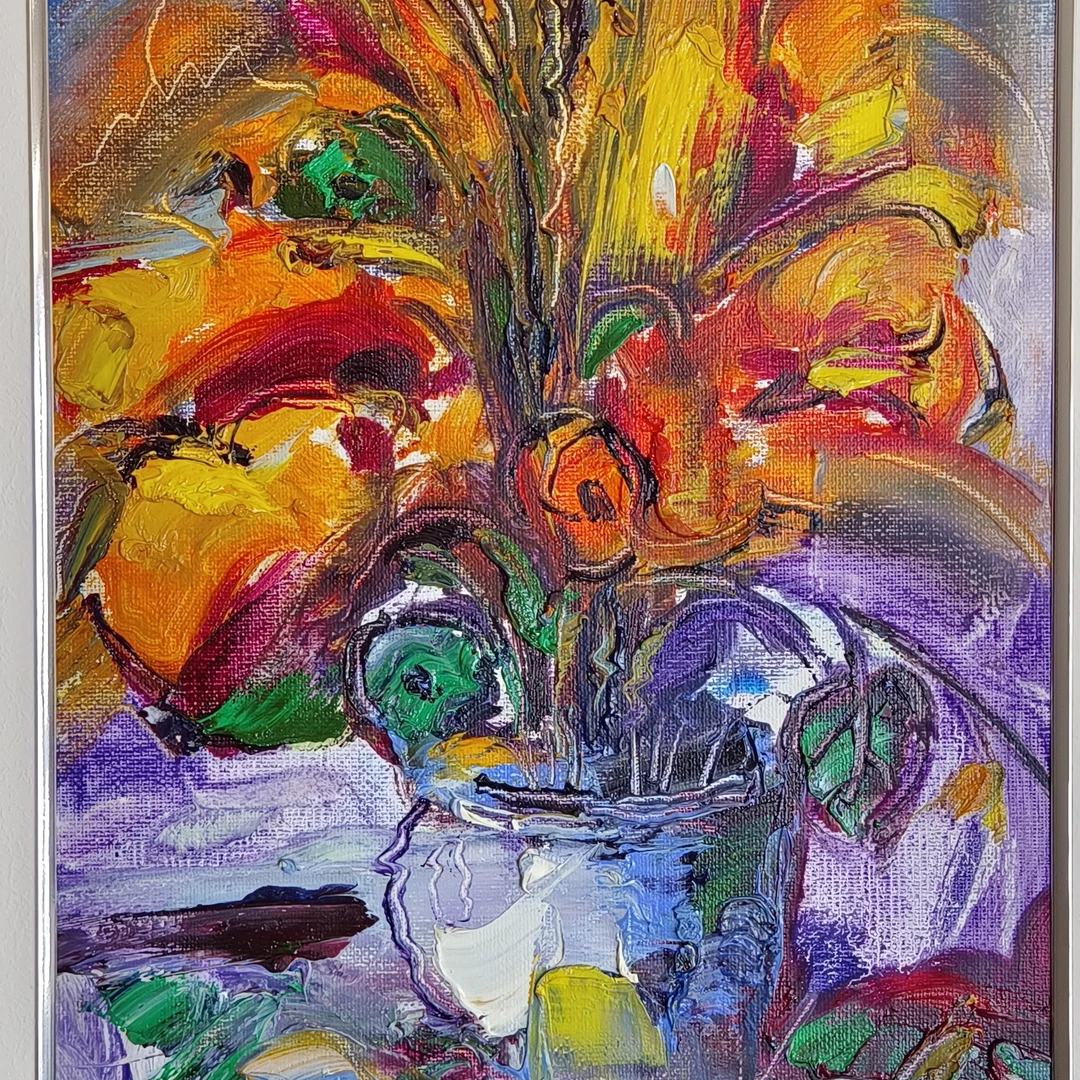 花卉写生，手绘油画原创尺寸，画芯30*20，加外框40*50