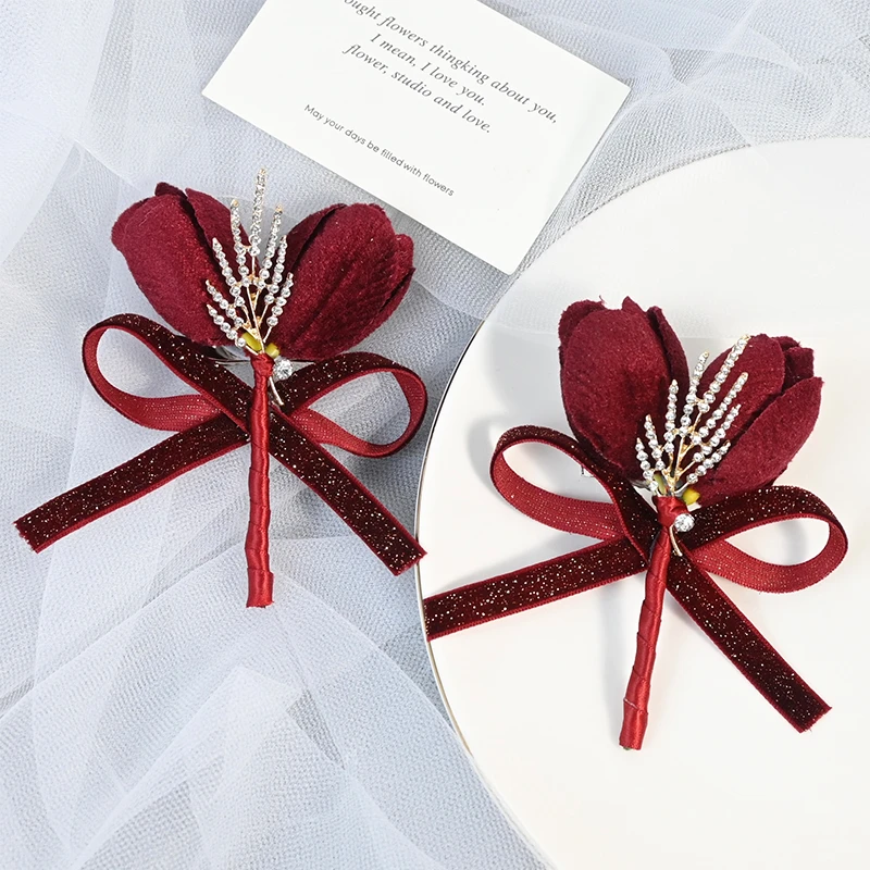 欧式婚礼郁金香胸花仿真花结婚襟花新娘新郎伴娘伴郎兄弟团高级感