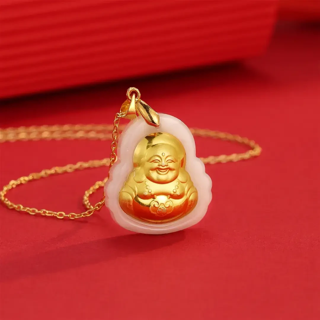 含999金精美弥勒大肚佛吊坠带证书                       项链