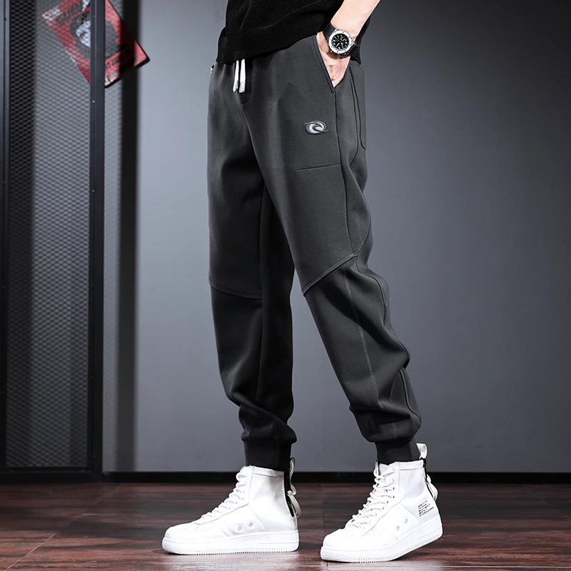 MR.MUDI/穆迪先生高级感卫裤男空气层针织束脚运动裤烟灰重磅潮流