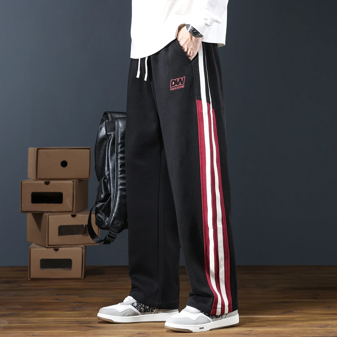 MR.MUDI/穆迪先生2024秋冬新款运动卫裤男重磅条纹男士休闲裤宽松