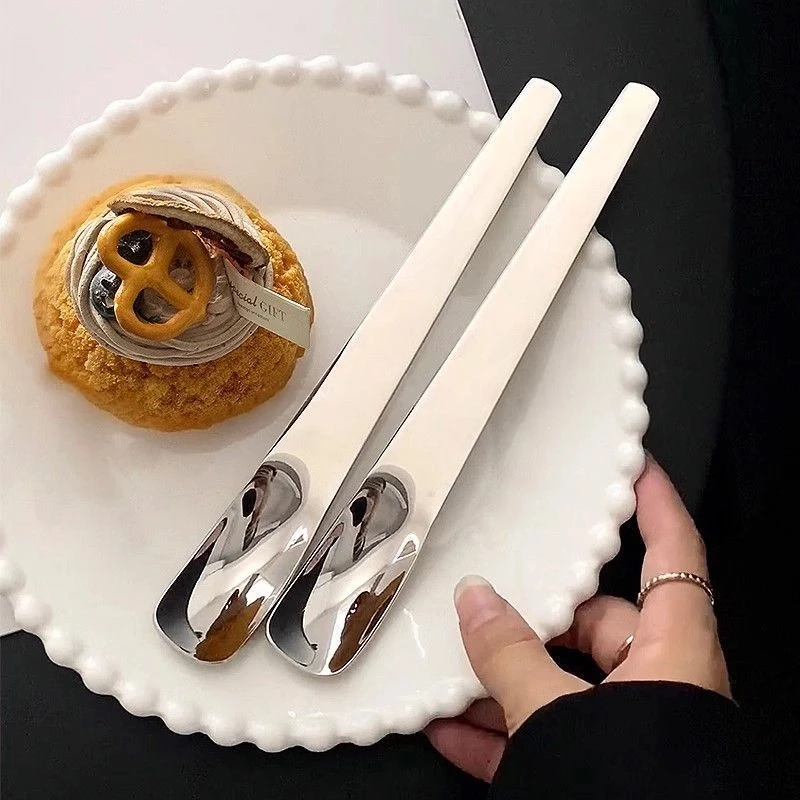 【亏本销售】自产漂亮的平头勺子不锈钢方头甜品勺酸奶长柄咖啡可爱