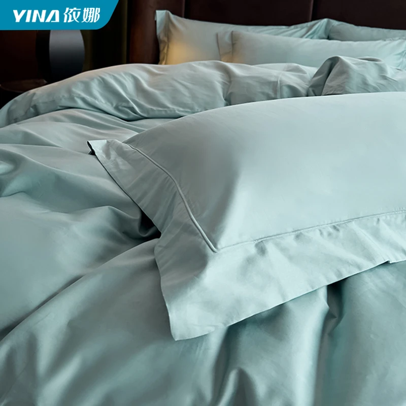 依娜100支工艺长绒棉枕罩全棉枕套2只纯色轻奢纯棉亲肤成人枕头套