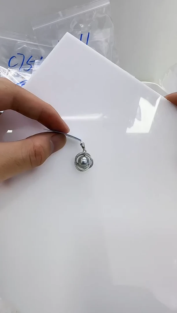【闪购商品】海水珍珠DA银S925镶嵌p883 灰珠吊坠8