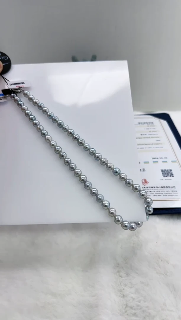 【闪购商品】海水珍珠DA银S925镶嵌ss136 灰珠项链带大证7