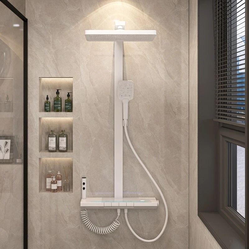 MOPO摩普卫浴F1恒温数显浴室家用淋浴奶油风白色增压沐浴花洒套装