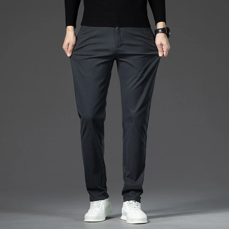 2024春季新款加厚男士小直筒休闲裤修身弹力百搭休闲裤男