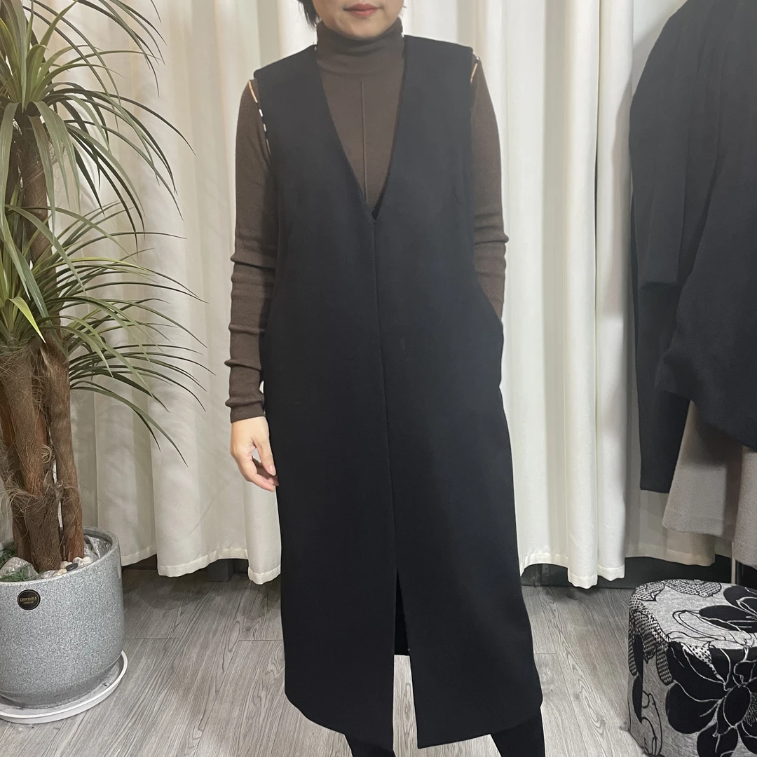 A0050黑色时尚羊毛马夹连衣裙