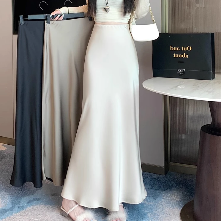 缎面鱼尾半身裙女2025春夏季气质遮胯包臀长裙垂坠感显瘦修身裙子