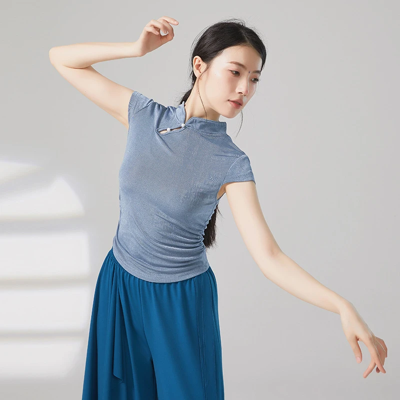 古典舞舞蹈形体训练服装女夏季短袖练功服现代舞表演服上衣