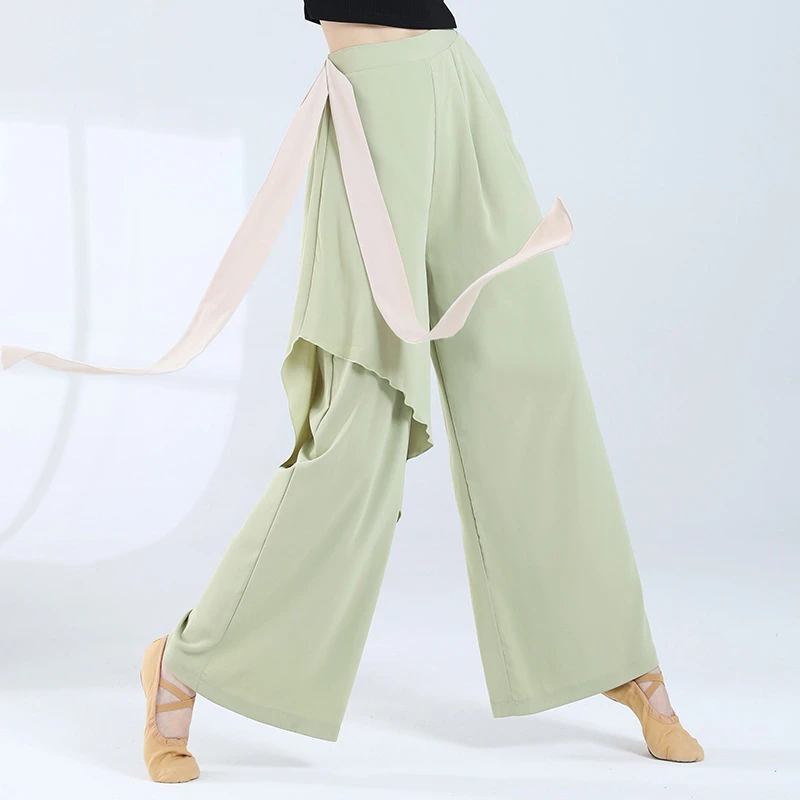 现代舞艺考练功服女宽松飘逸阔腿裤古典舞蹈服装演出飘带直筒裤子