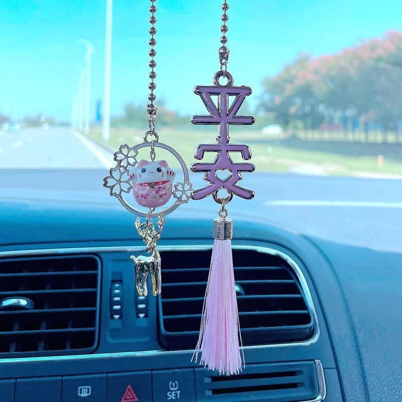 招财猫汽车祈福牌挂件饰品车载后视镜吊坠挂饰车内女保平安车礼品