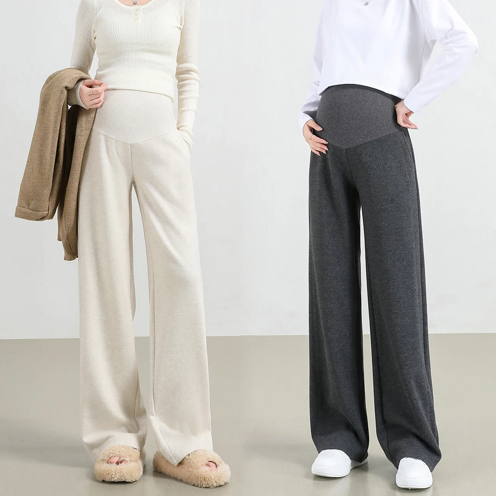 【醋酸绵羊毛】孕妇阔腿裤秋冬显瘦宽松加绒直筒窄版休闲长裤托腹裤