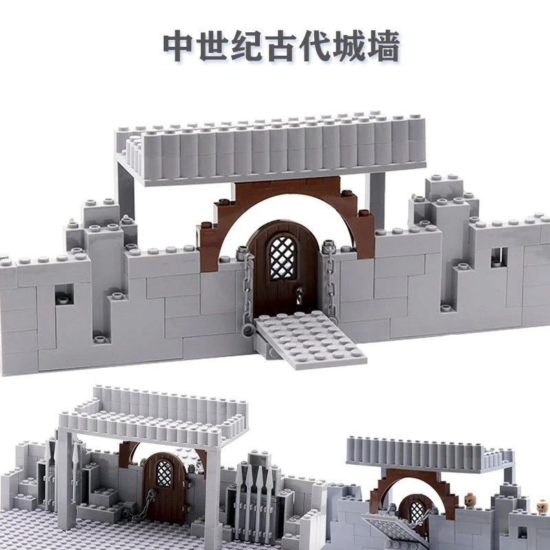 兼容乐高小颗粒积木中世纪武器人仔复古代战场景城墙拼搭益智玩具