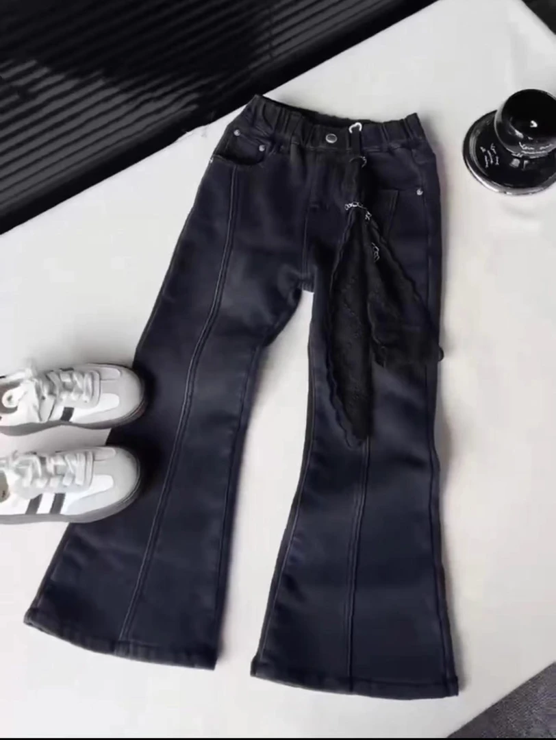 【豪宝贝】2024FW新品加绒水洗磨白显瘦微喇牛仔裤7223