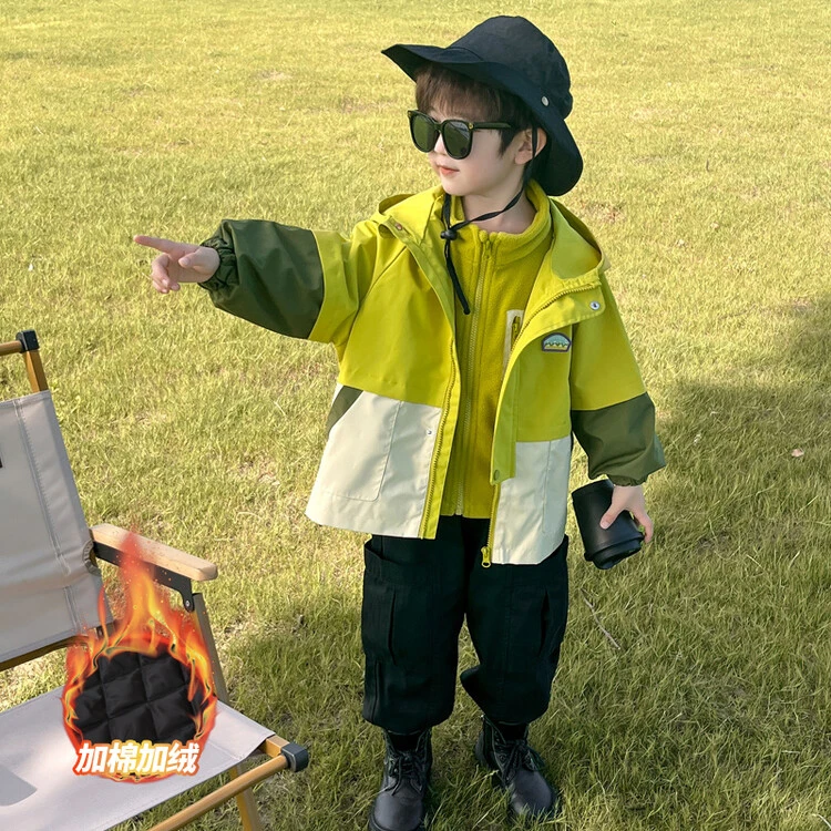 男童夹棉冲锋衣外套秋冬款2025新款儿童三合一男孩加厚衣服洋气潮