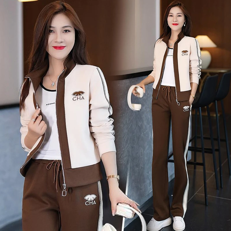 高含棉时尚休闲运动服套装女2025秋装新款洋气减龄阔腿裤两件套潮