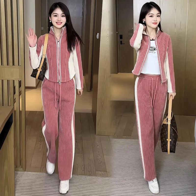 2024春季新款气质显瘦时尚休闲套装女减龄宽松显瘦撞色卫衣两件套