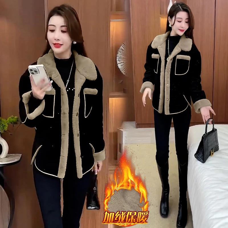 休闲妈妈装加绒加厚短外套女2024年冬季新款时髦洋气质减龄上衣潮