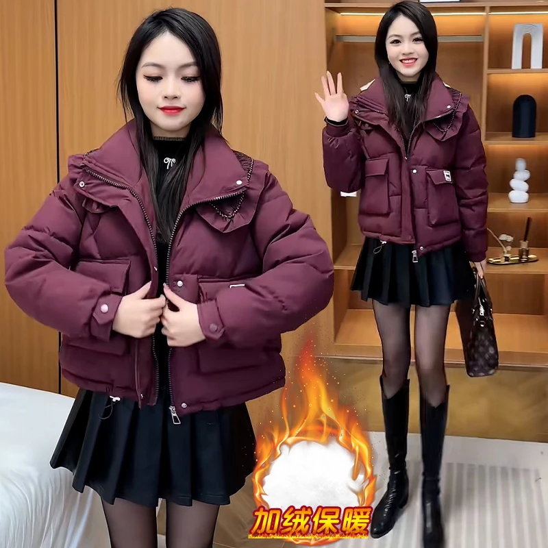 小个子时尚短款棉服女2025冬季新款棉衣加绒加厚保暖棉袄外套