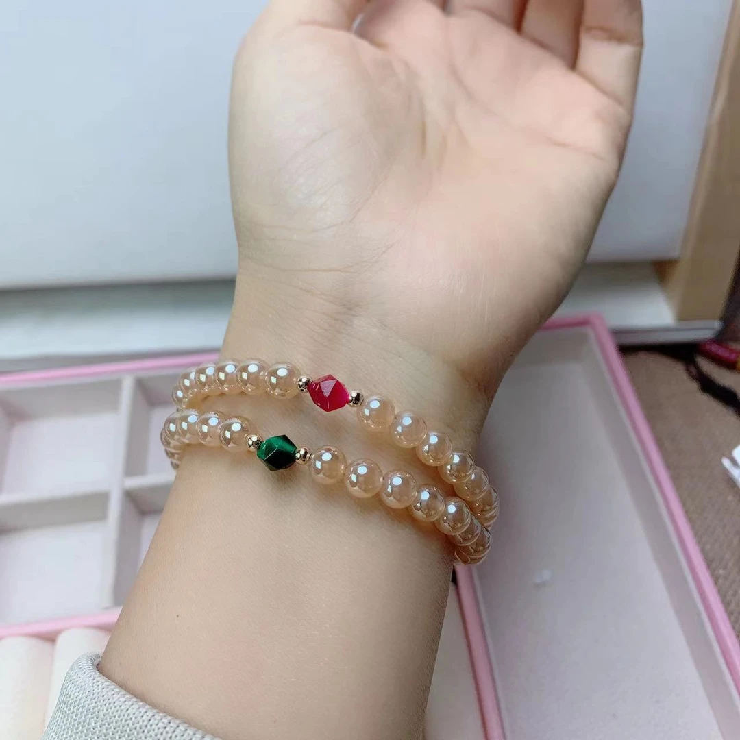 香槟色玛瑙手串卡6mm双圈玛瑙手链311