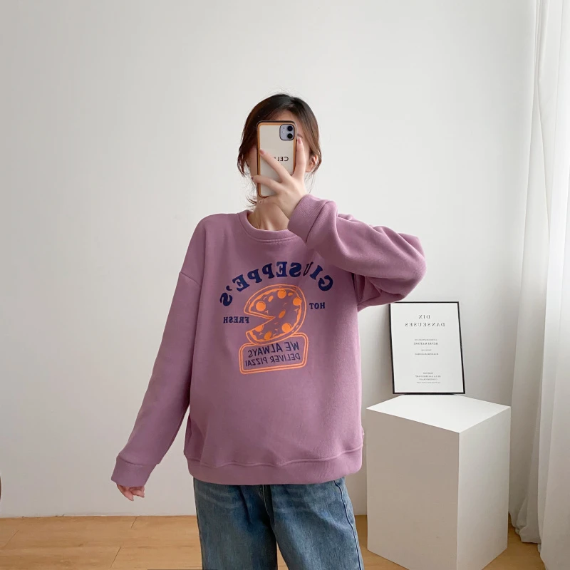 哺乳外出衣秋冬保暖时尚上衣加绒卡通套头卫衣辣妈款大码喂奶衣服