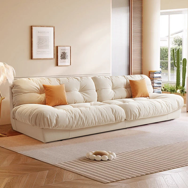 意式奶油风科技布艺沙发客厅小户型家用现代简约三人直排云朵沙发