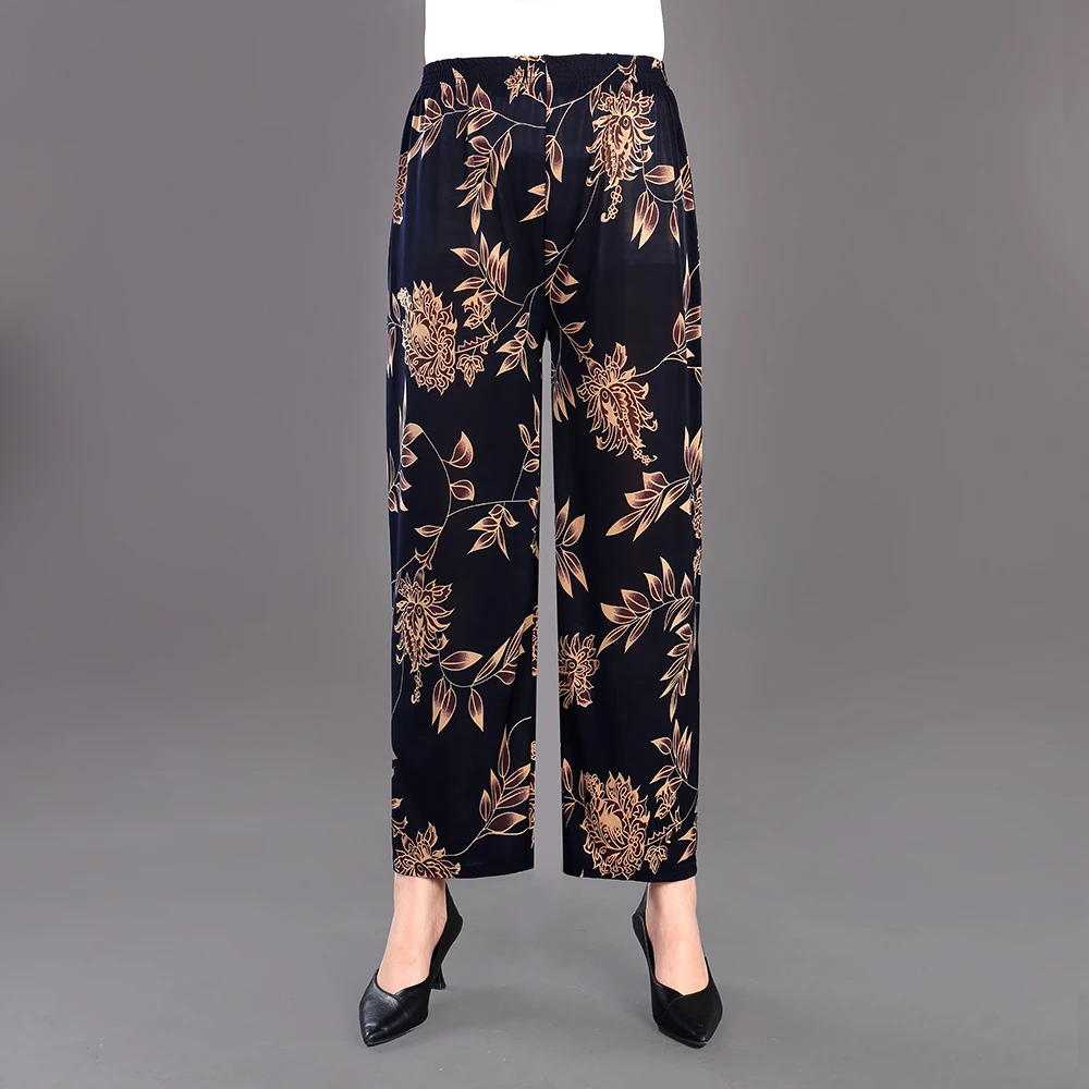 L夏季轻薄透气舒适冰丝九分直筒妈妈裤   90穿到140斤