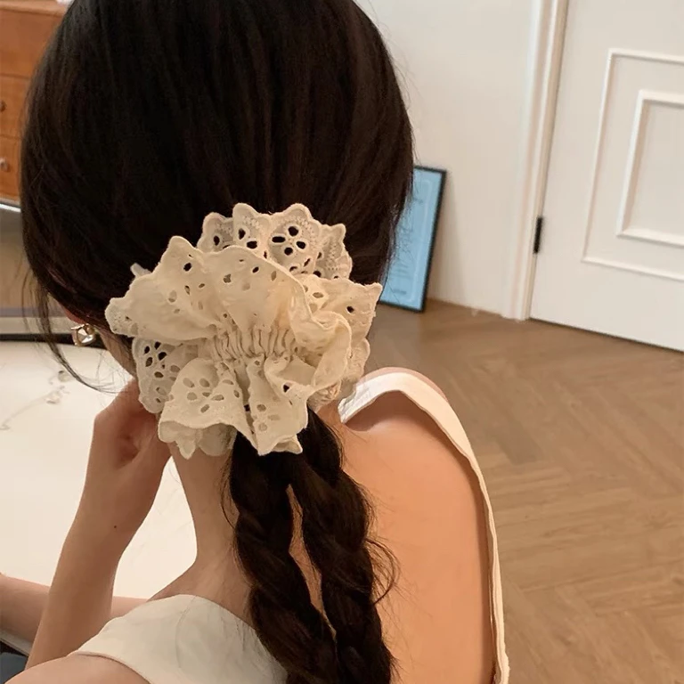 气质白色少女蕾丝镂空花边发圈法式甜美超仙大号头花发绳女百搭