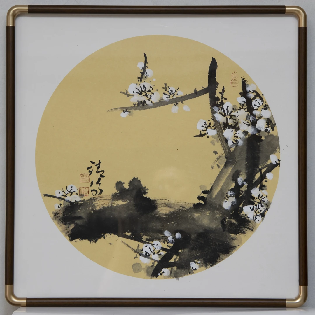 国画写意花鸟画梅花白梅纯手绘50×50厘米装框可定制