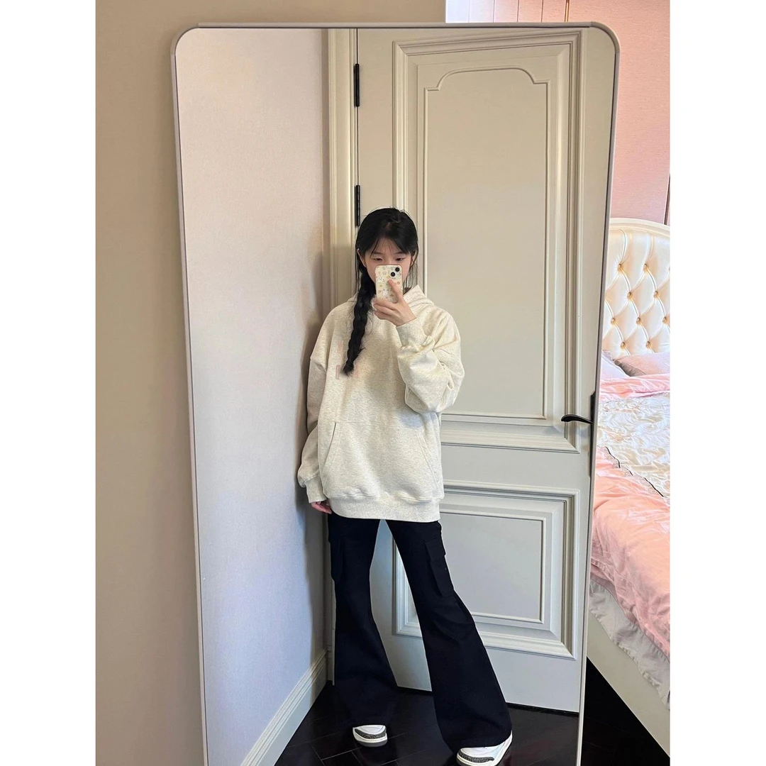 美式复古连帽卫衣女秋冬宽松国潮慵懒风加绒加厚oversize套头外套