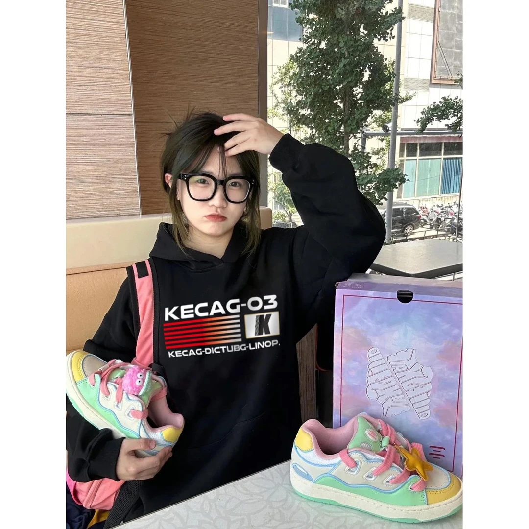 黑色加绒连帽卫衣女2024新款爆款秋冬宽松oversize休闲百搭上衣