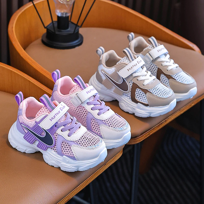 清仓小黄鸭女童鞋子2025夏季单网女童透气运动鞋中大童韩版老爹鞋