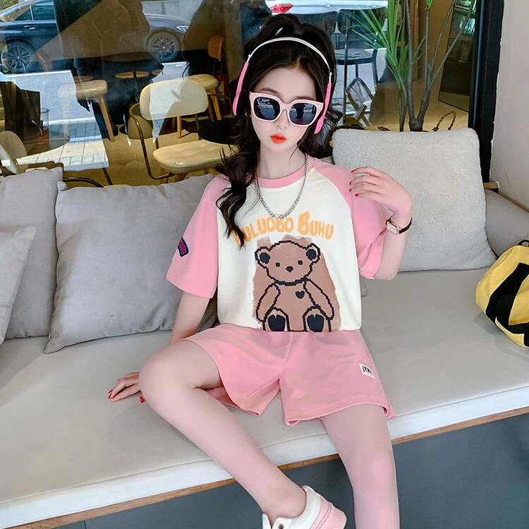 女童夏季套装2023新款韩版时髦女大童洋气儿童时尚女孩短袖两件套