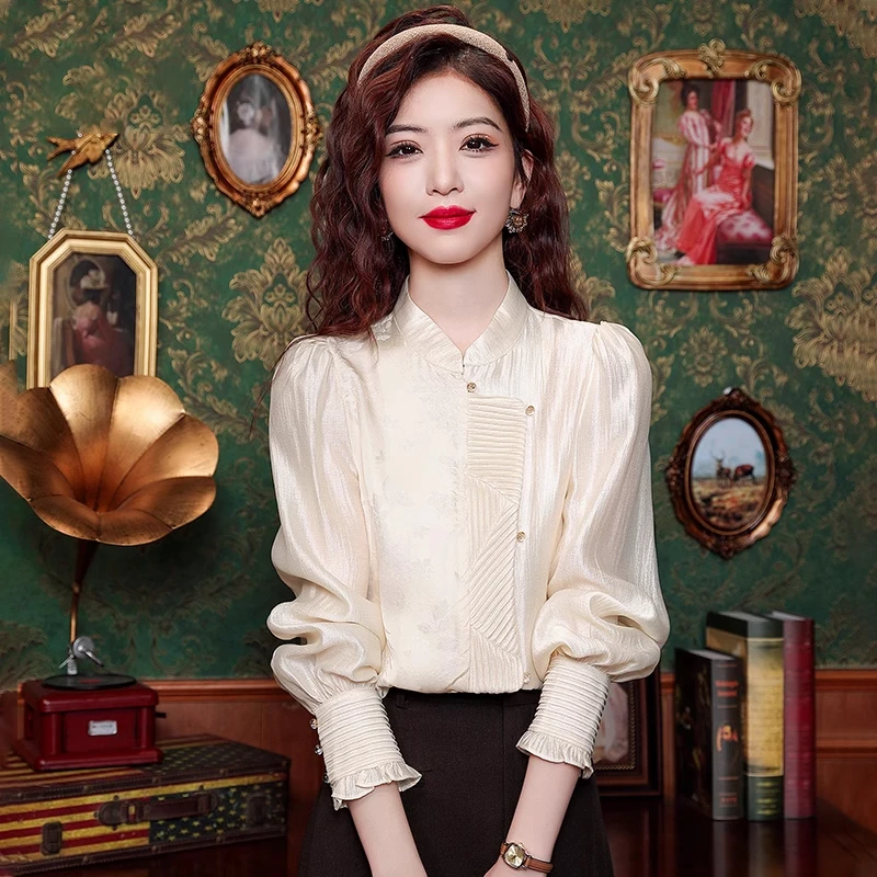 高级感立领衬衫女长袖2025秋秋季新款设计感独特别致洋气漂亮上衣