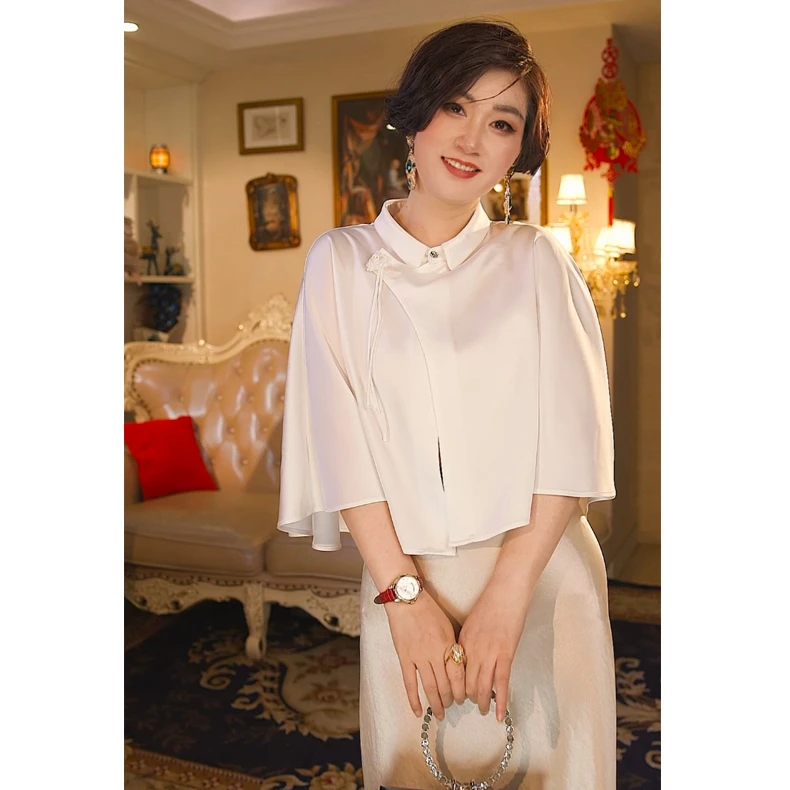 【沐茗】进口醋酸 斗篷 法式复古 夏季小众中式设计轻奢国风69205