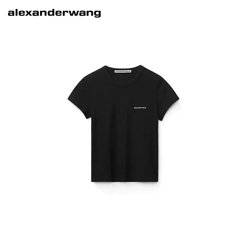Alexanderwang 亚历山大王徽标针织紧身短袖T恤黑色XJL