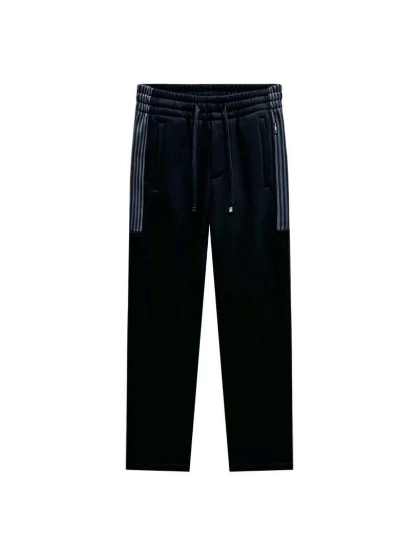 Dite迪特24秋冬黑色新款口袋条纹针织拼接直筒休闲裤运动舒适保暖