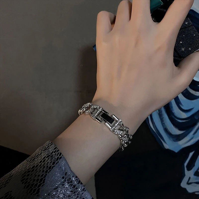 王一博同款满钻古巴手链女潮酷ins冷淡风嘻哈网红镶钻情侣手饰男