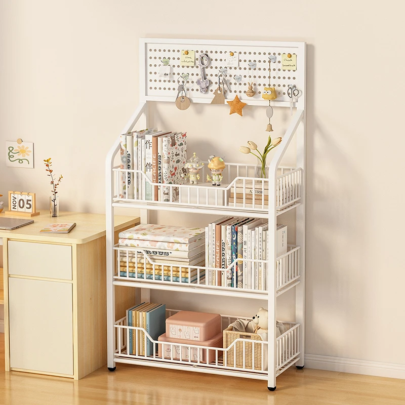 洞洞板置物架多功能收纳架零食移动推车家用带轮书架放置玩具柜子