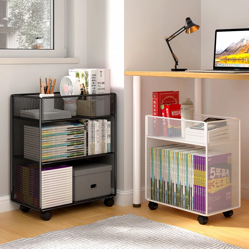 桌下可移动书架落地书本收纳架简易矮柜书桌旁学生绘本铁艺置物架