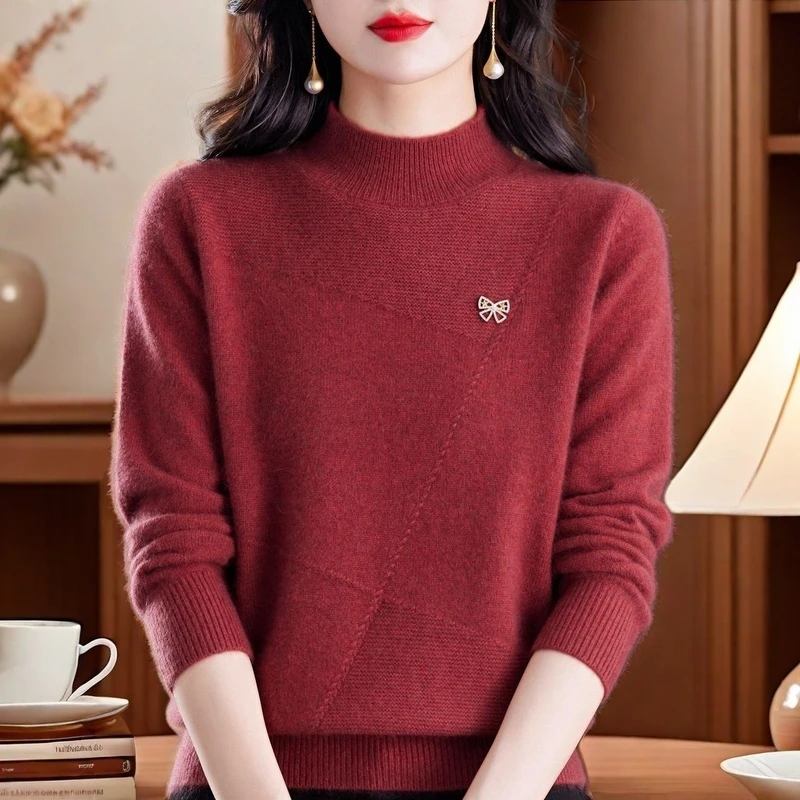 羊绒衫半高领爆款2025新款秋冬妈妈洋气女士内搭毛衣女羊毛